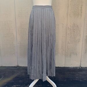 Vintage Ralph Lauren Navy and White Houndstooth Silk Pleated Midi Skirt
